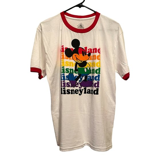 Disneyland Disney Parks Mickey Mouse Pride Rainbow Ringer Shirt Size XL NWT - Picture 1 of 3